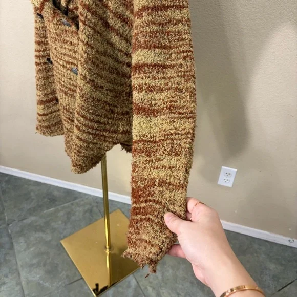 Free People Brown Double Breasted Cardigan Sweater Coat Sz M Boho Grunge Western - Picture 5 of 13